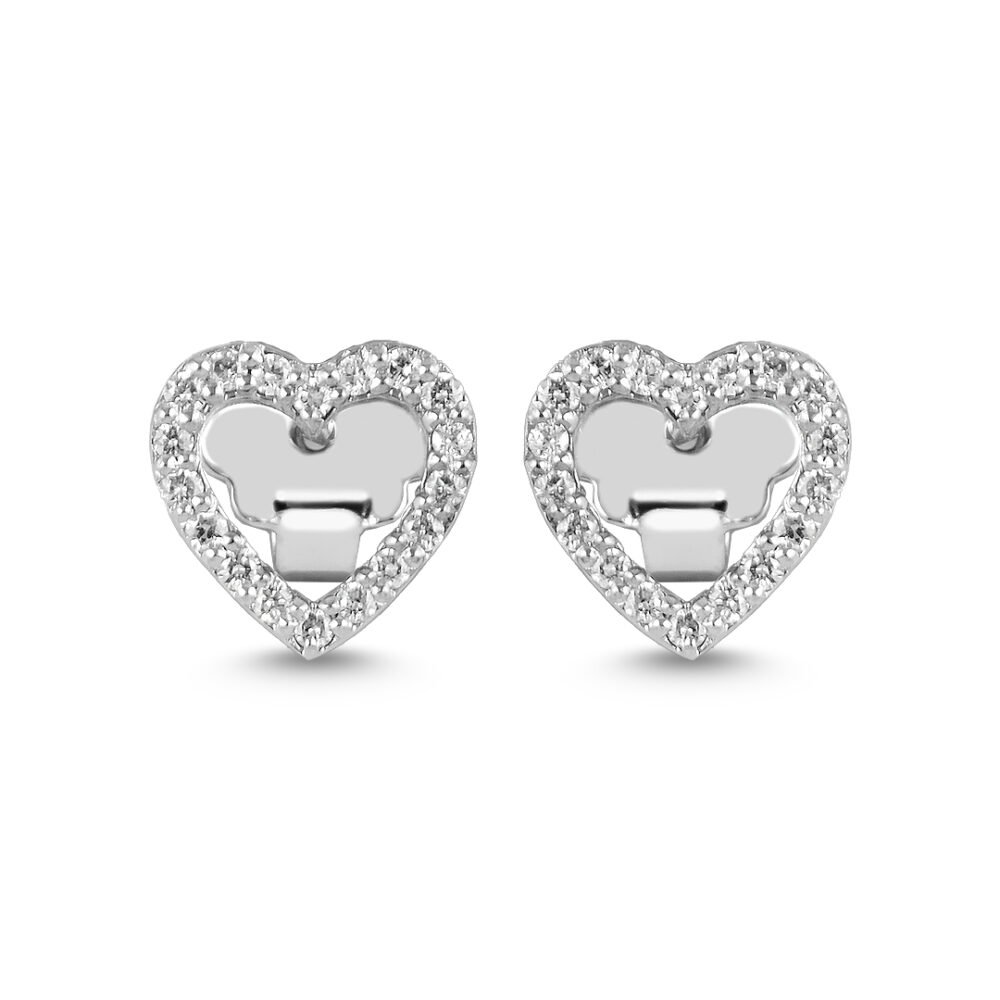 18k White Gold Diamond Heart Stud Earrings - Image 3