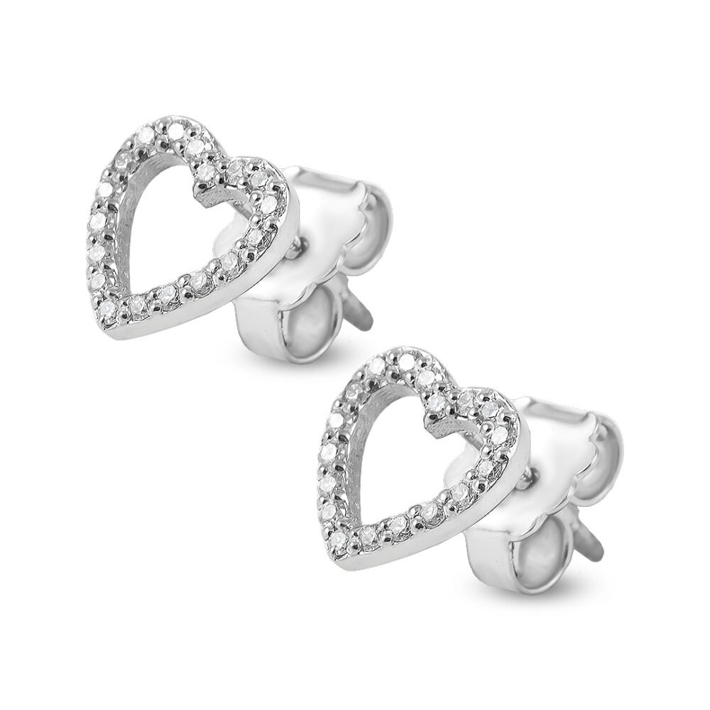 18k White Gold Diamond Heart Stud Earrings - Image 2