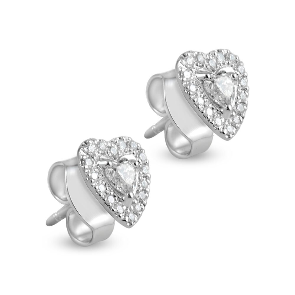 18k white gold heart-shaped diamond stud earrings