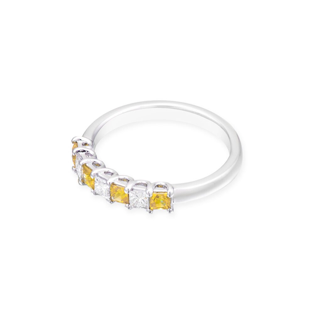 Yellow Sapphire and Diamond Band in 18K White Gold - Image 3