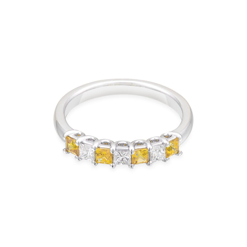 Yellow Sapphire and Diamond Band in 18K White Gold - Image 2