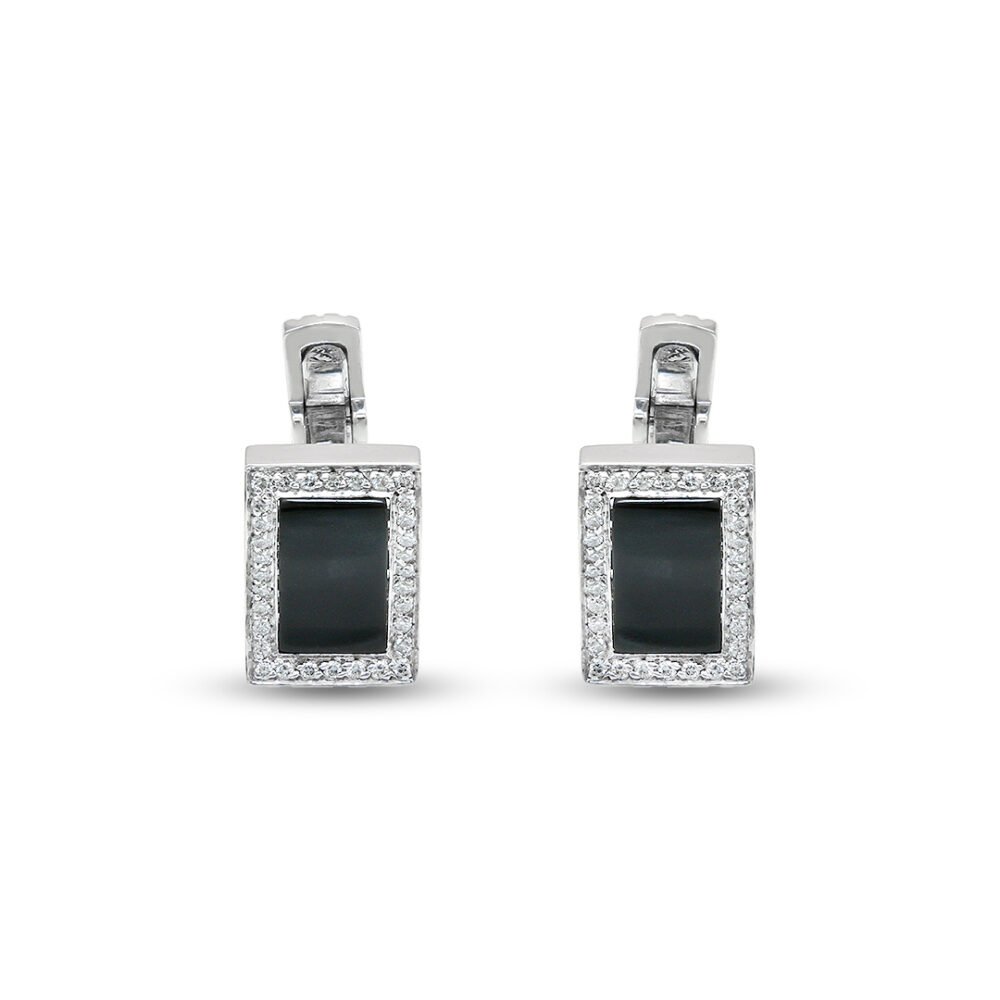Onyx and Diamond Cufflinks in White Gold - Image 3