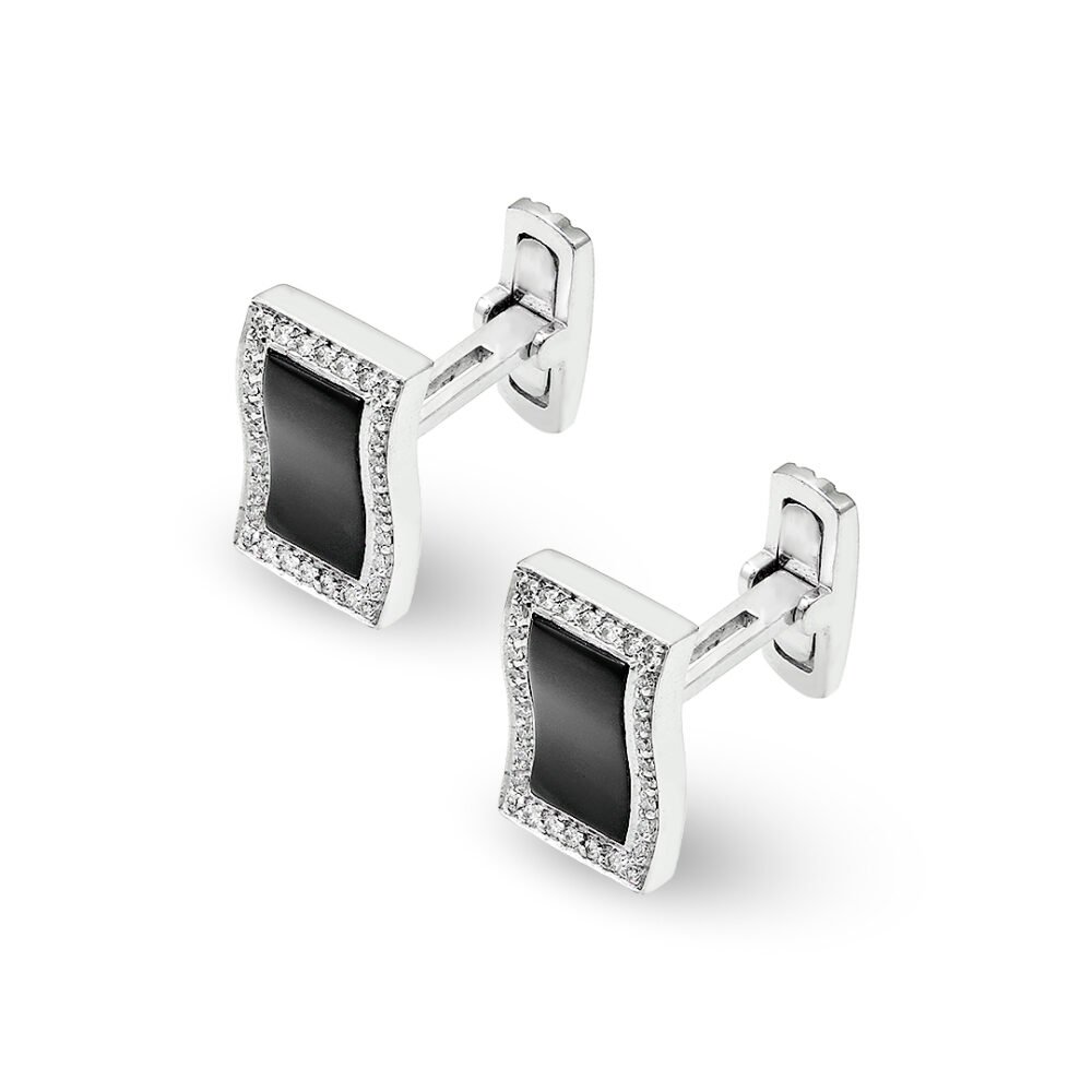 Onyx and Diamond Cufflinks in White Gold - Image 2
