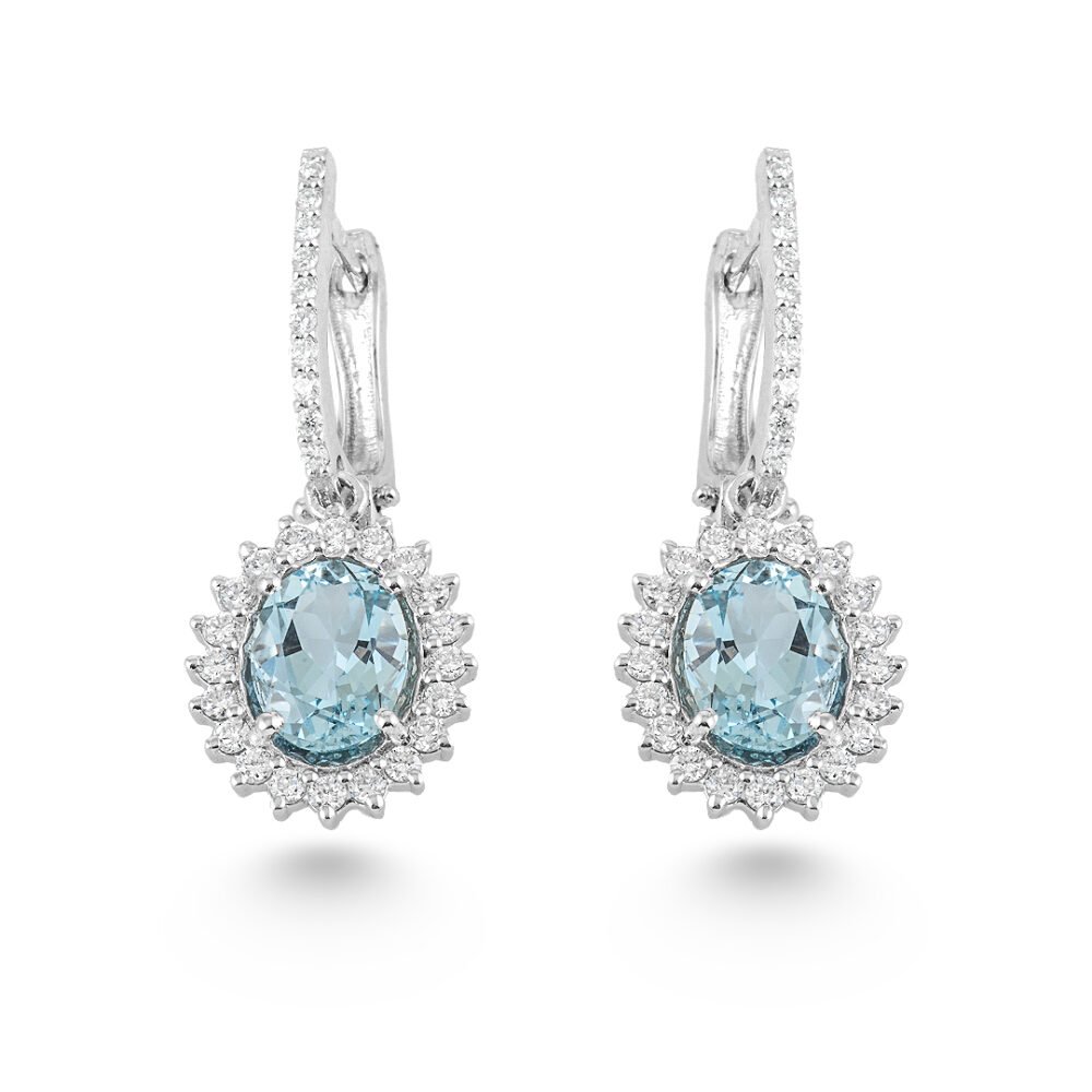 Aquamarine and Diamond Earrings in 18k White Gold - Image 2