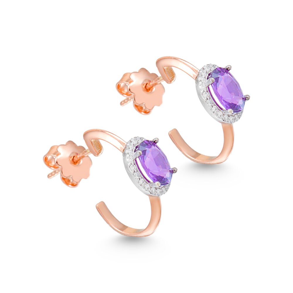 18k Pink Sapphire and Diamond Earrings - Image 3