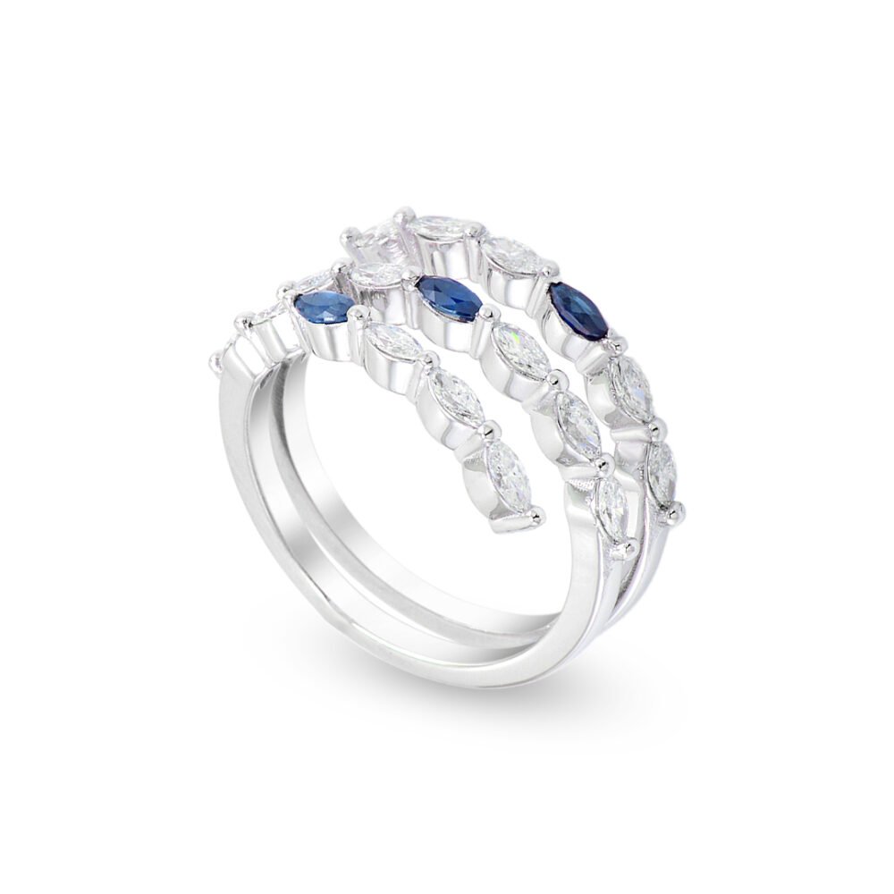 18k White Gold Marquise Diamond and Sapphire Ring