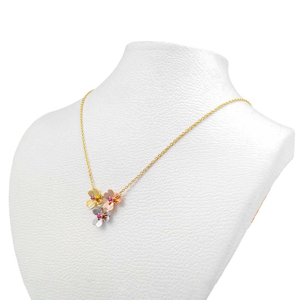Three-Tone Gold Ruby Necklace in 18K with Natural Rubies - Image 3