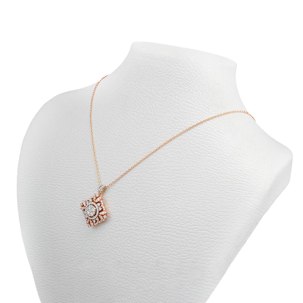 Two-Tone Rose & White Gold Diamond Necklace 18K - Image 3