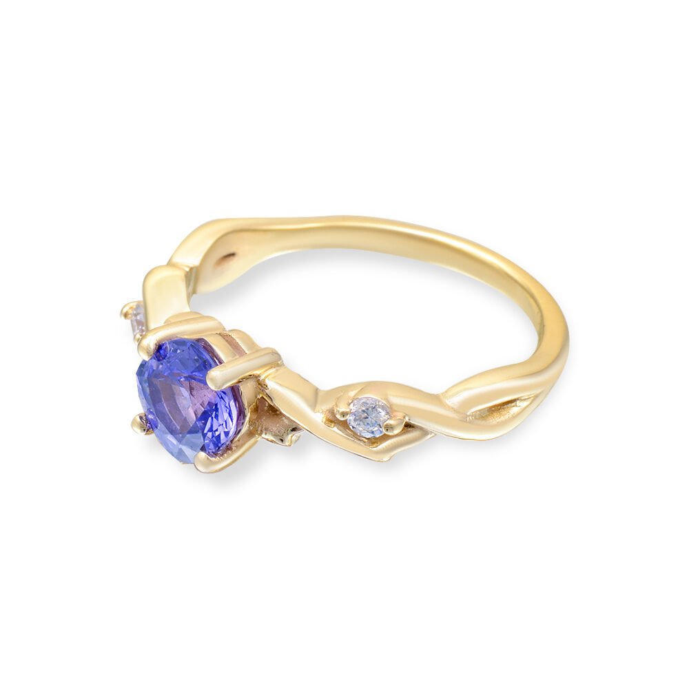 Yellow Gold Sapphire Solitaire Ring with Diamond Accents - Image 2
