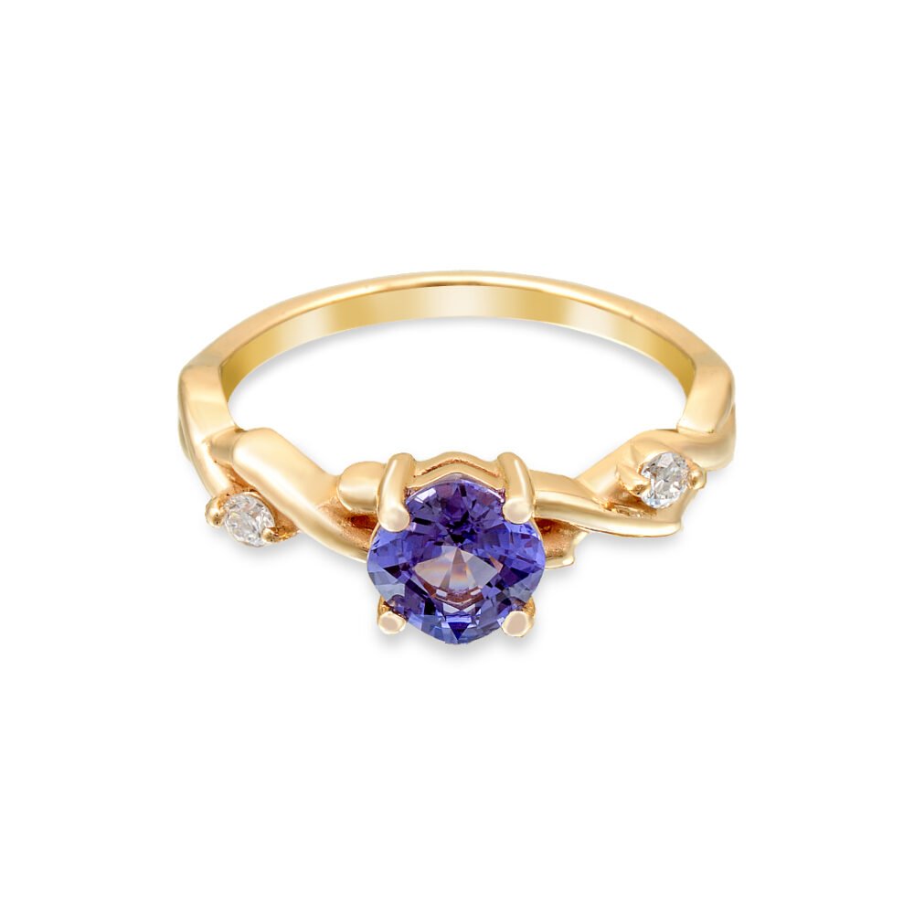 Yellow Gold Sapphire Solitaire Ring with Diamond Accents - Image 3