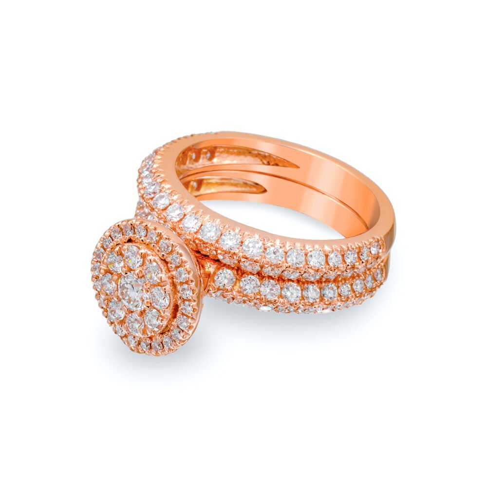 Rose Gold Diamond Set with Solitaire and Matching Band - Image 2