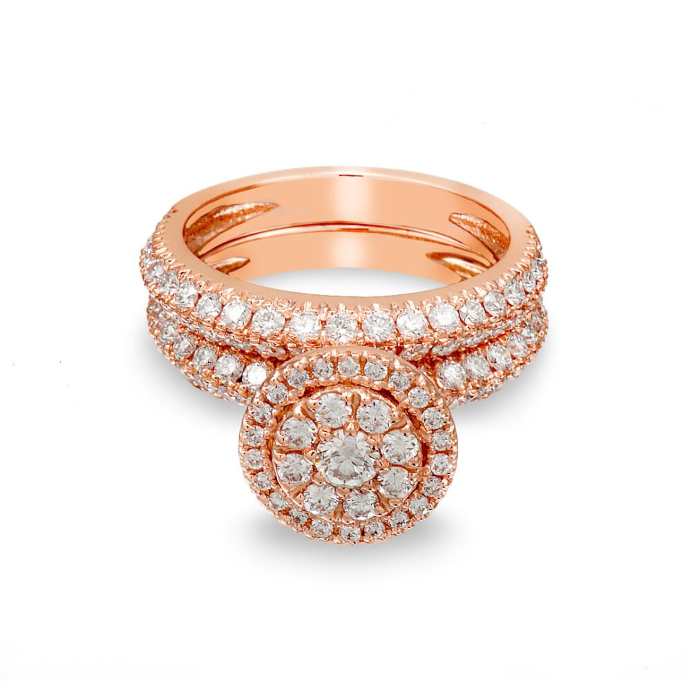 Rose Gold Diamond Set with Solitaire and Matching Band - Image 3