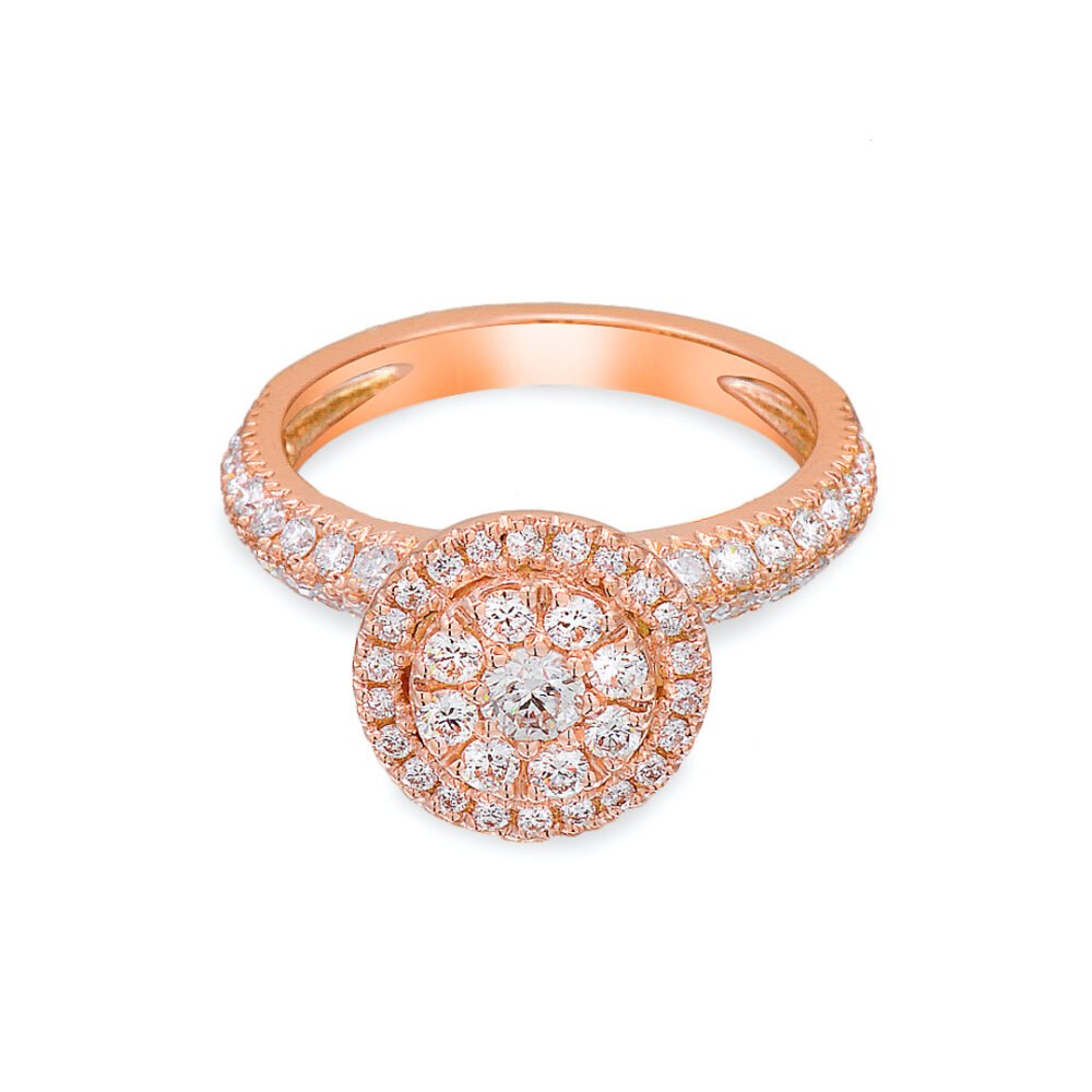 Rose Gold Diamond Solitaire Ring with 72 VS1 Diamonds - Image 2