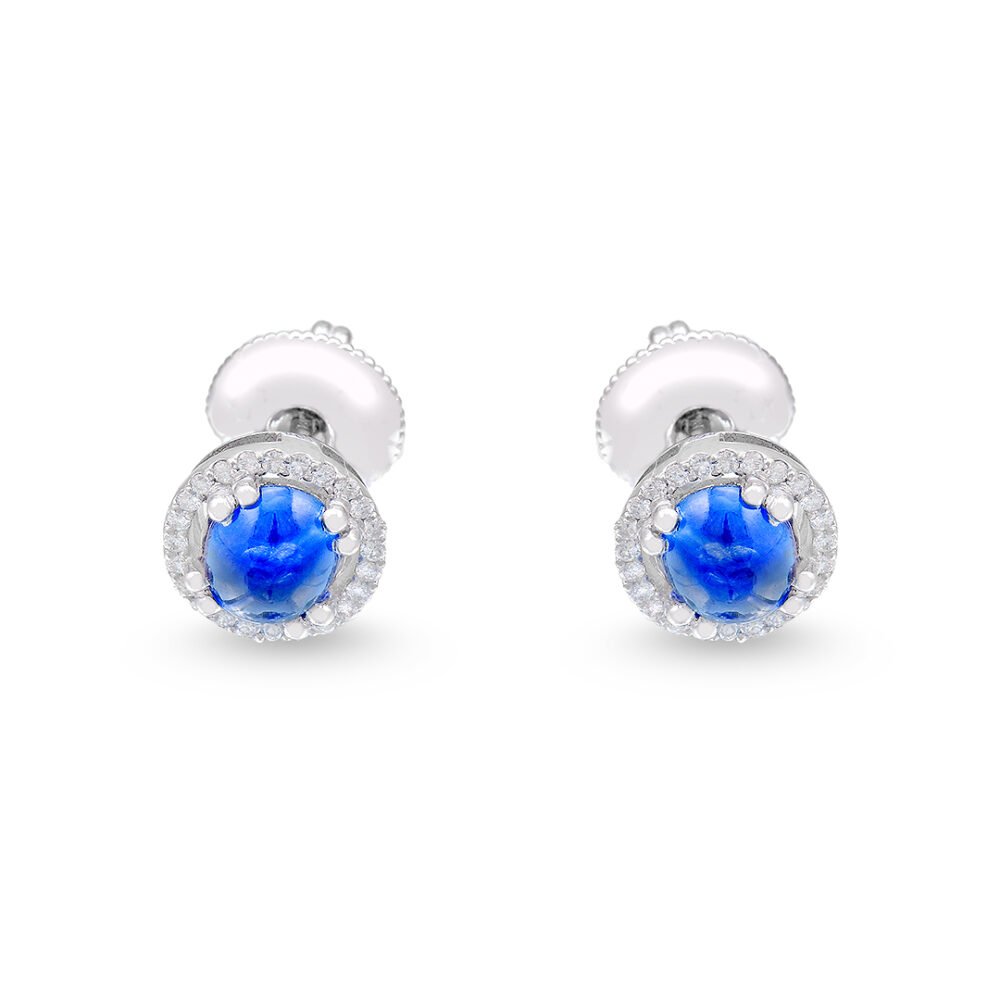 Sapphire and Diamond Stud Earrings in White Gold - Image 3