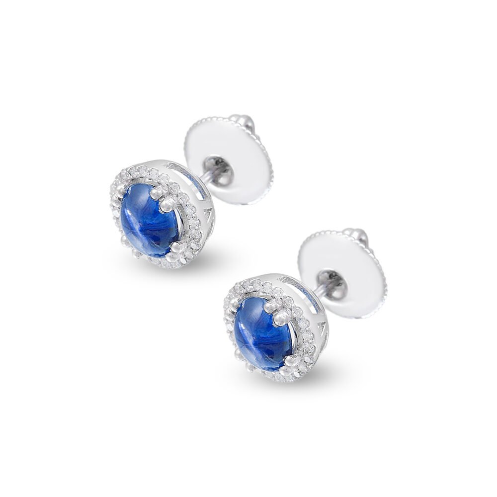 Sapphire and Diamond Stud Earrings in White Gold - Image 2
