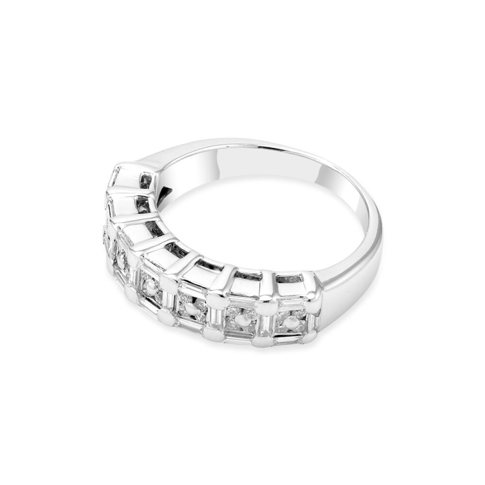18k White Gold Diamond Band with Round and Baguette Diamonds - Image 2