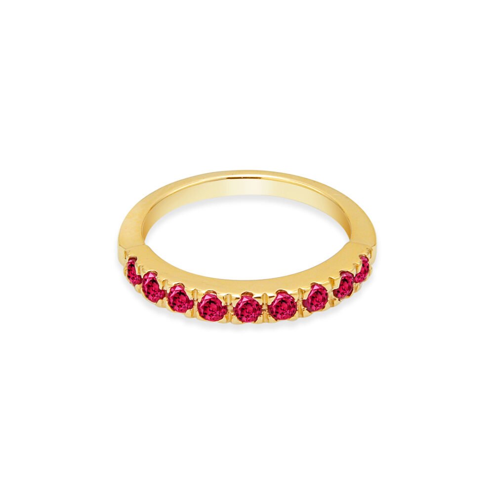 Yellow Gold Ruby Band with Nine Natural Rubies - Image 2