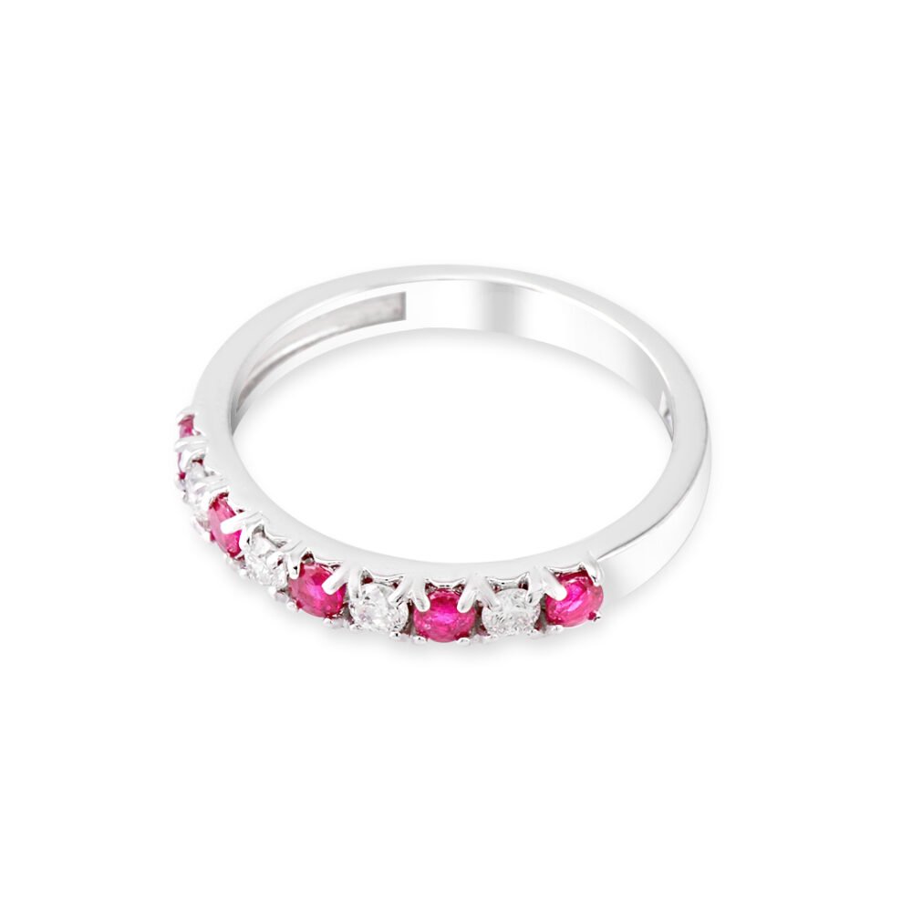 White Gold Diamond Ruby Band with Alternating Stones - Image 2