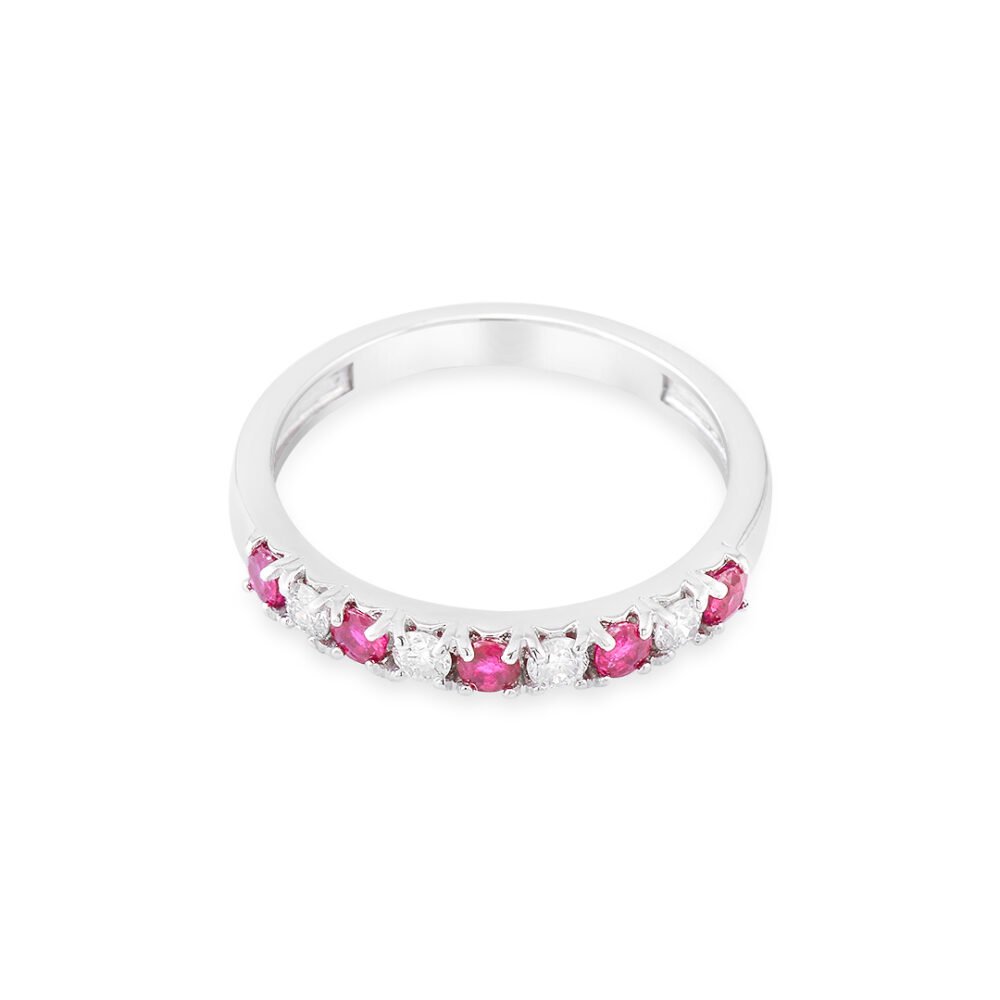 White Gold Diamond Ruby Band with Alternating Stones - Image 3