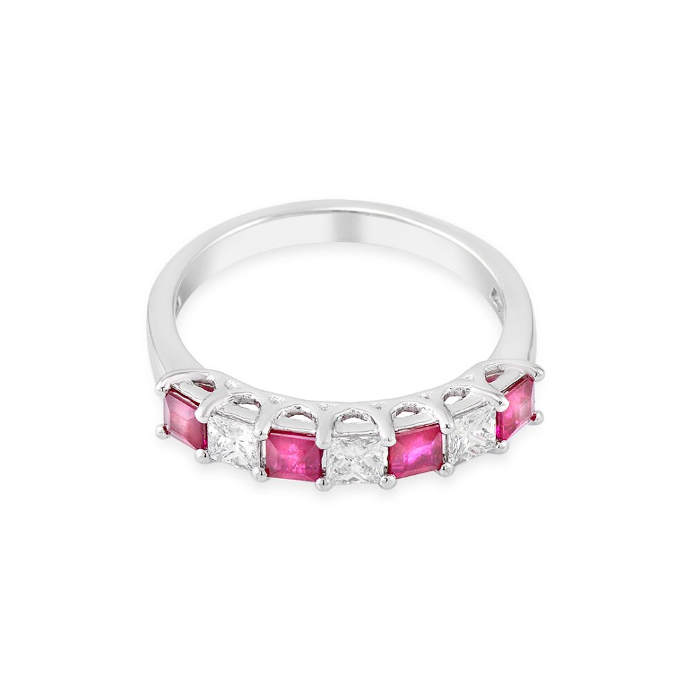 White Gold Ruby and Diamond Band with Princess Cuts - Image 3