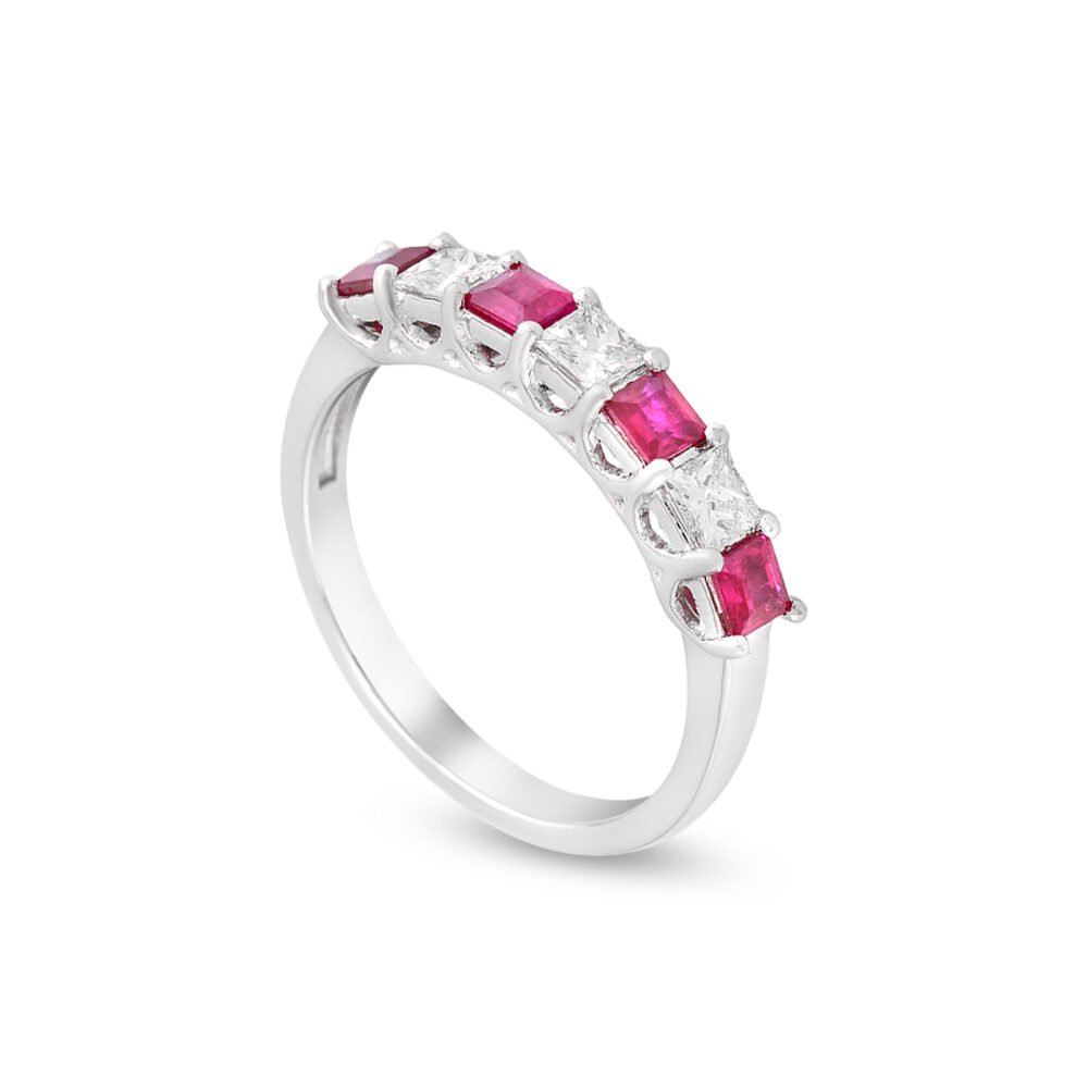 white gold ruby and diamond band