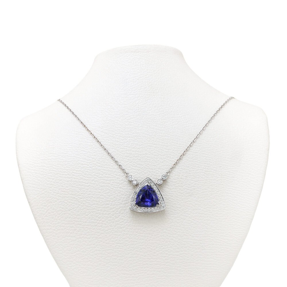 white gold tanzanite and diamond necklace