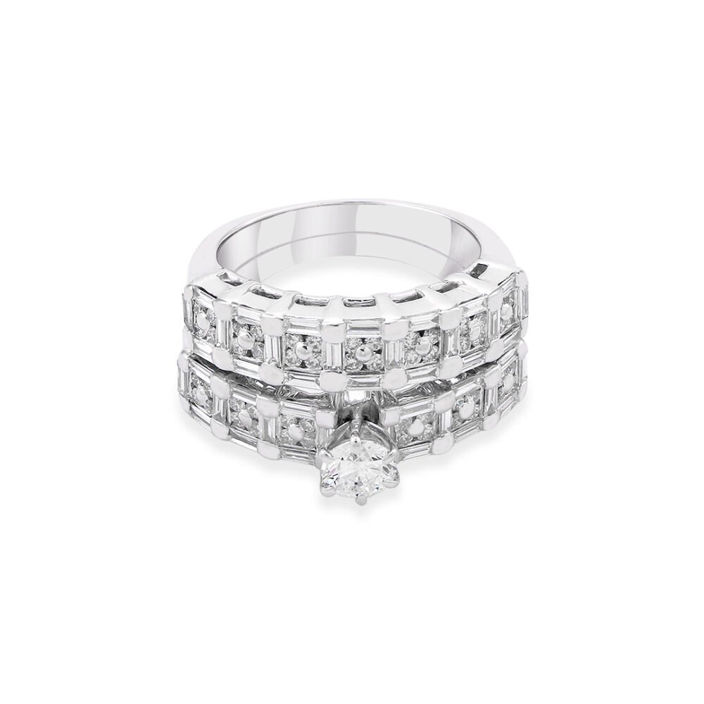 18k White Gold Diamond Set with Baguette and Brilliant Diamonds - Image 3