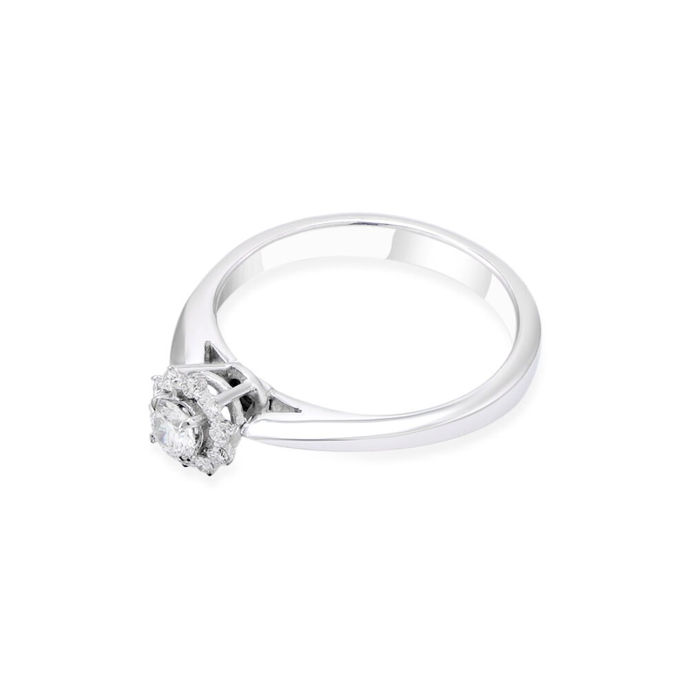 18k White Gold Solitaire Ring with Diamond Halo - Image 2