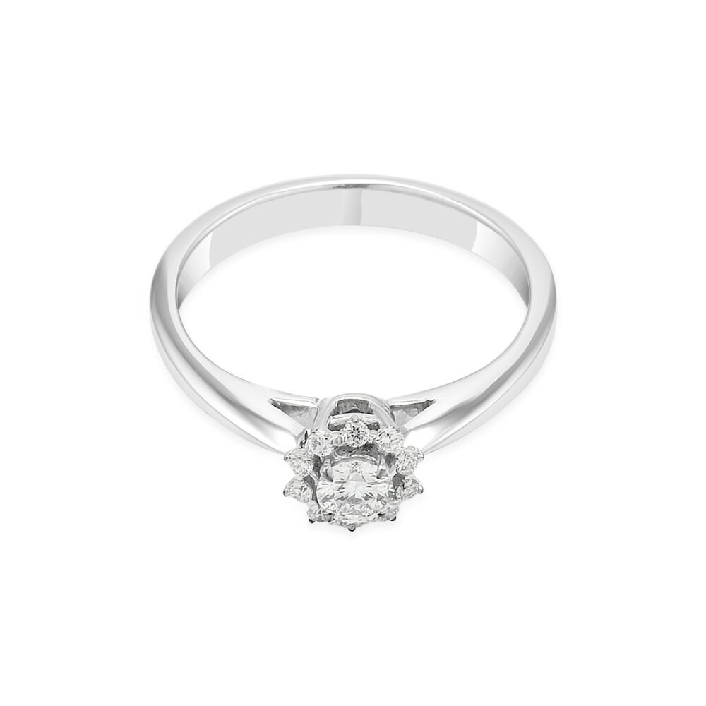 18k White Gold Solitaire Ring with Diamond Halo - Image 3