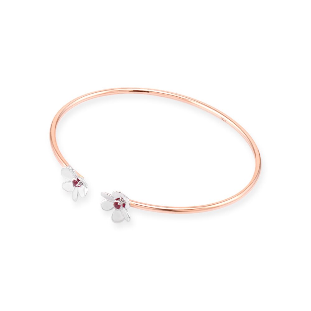 Rose and White Gold Floral Ruby Bangle - Image 2