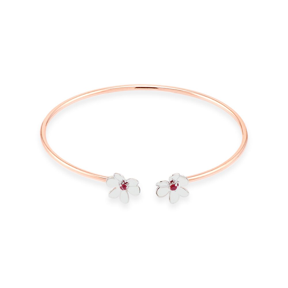 rose and white gold floral ruby bangle