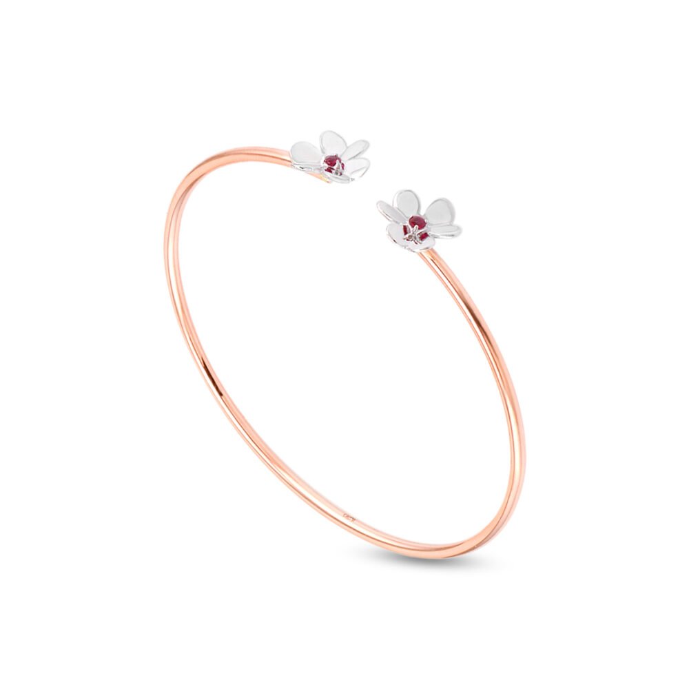 Rose and White Gold Floral Ruby Bangle - Image 3