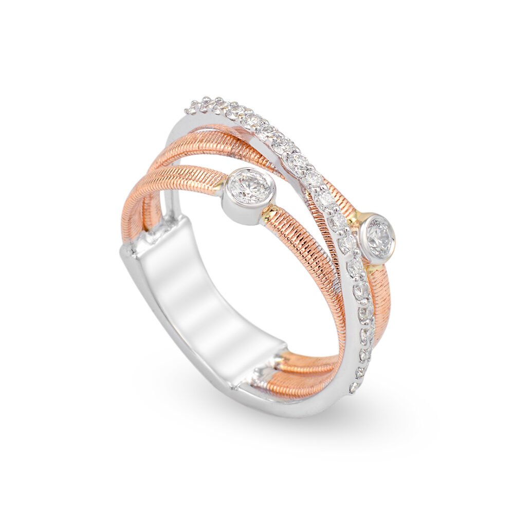 Rose and White Gold Diamond Ring with 0.34 cts Diamonds