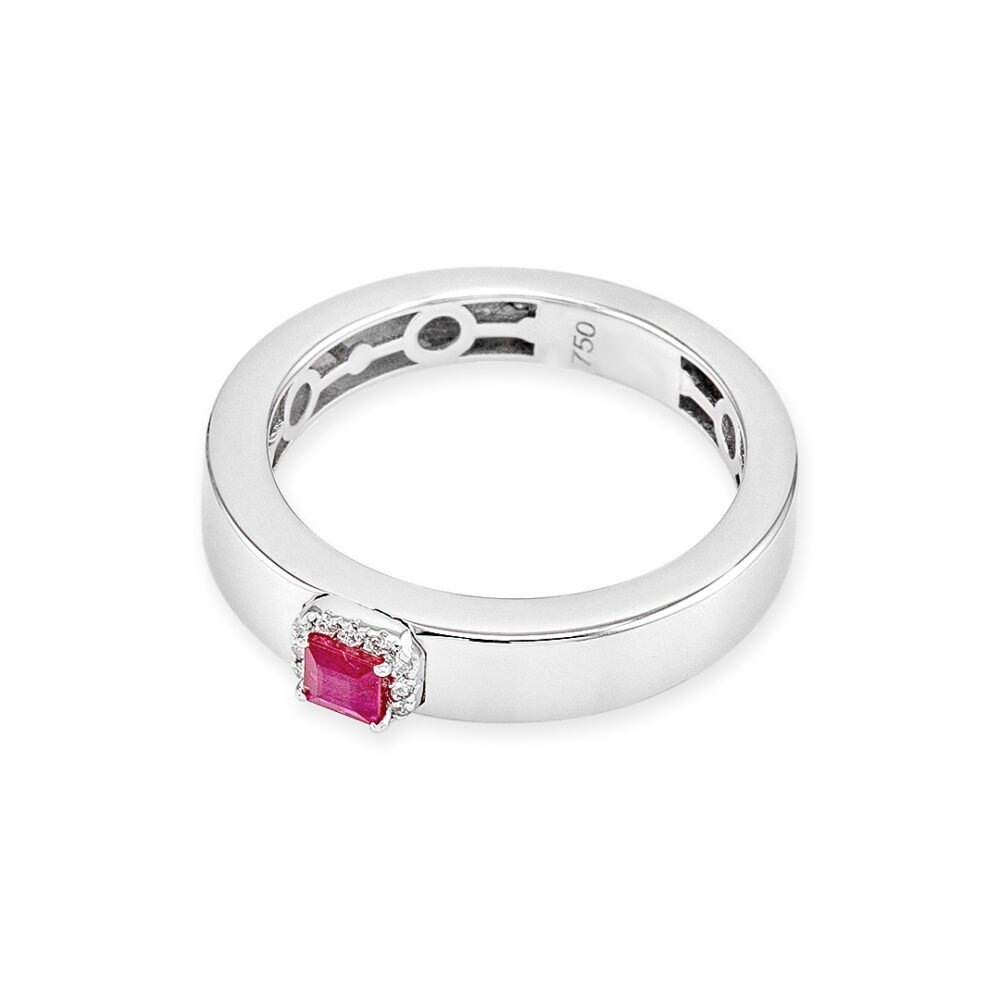 White Gold Ruby Ring with Diamond Halo - Image 3