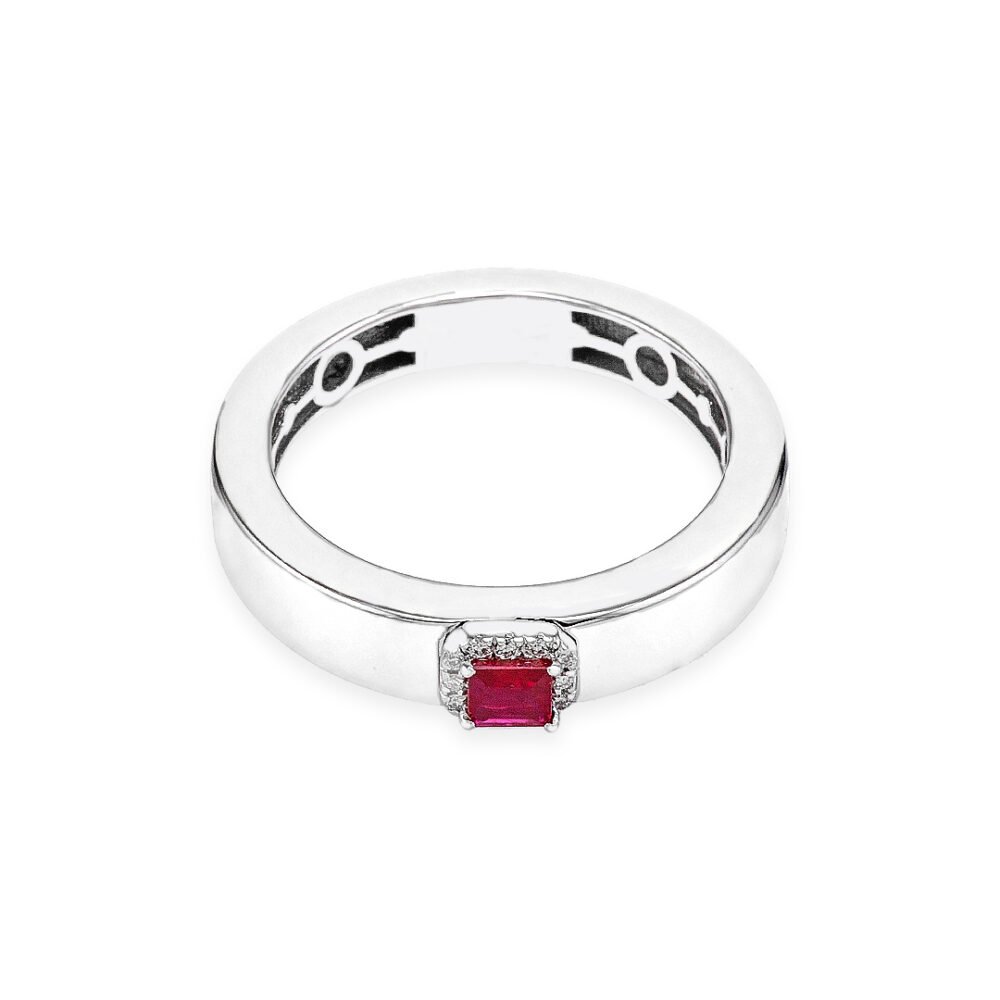 White Gold Ruby Ring with Diamond Halo - Image 2
