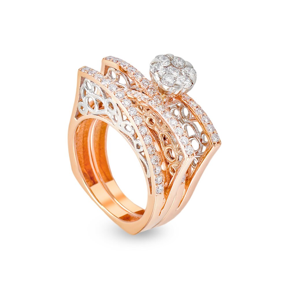 rose and white gold diamond bridal set