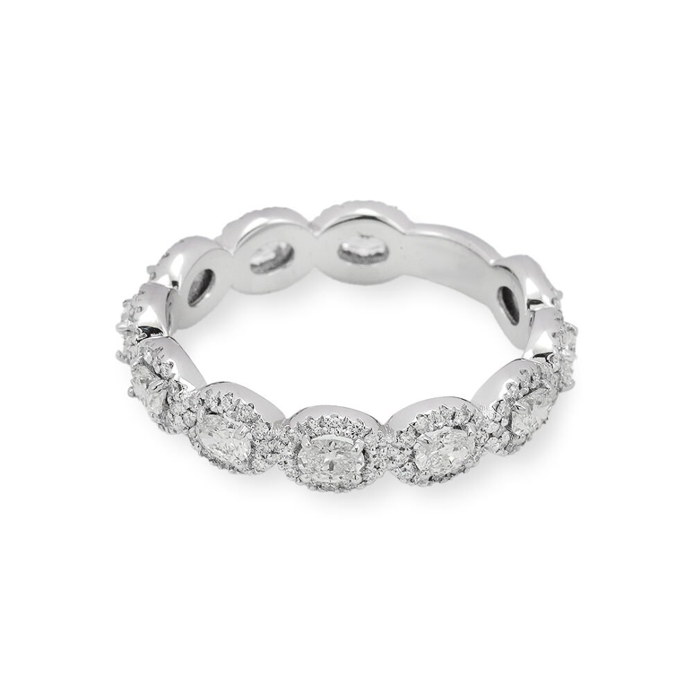 18k White Gold Diamond Band with Oval and Brilliant Cut Stones - Image 2