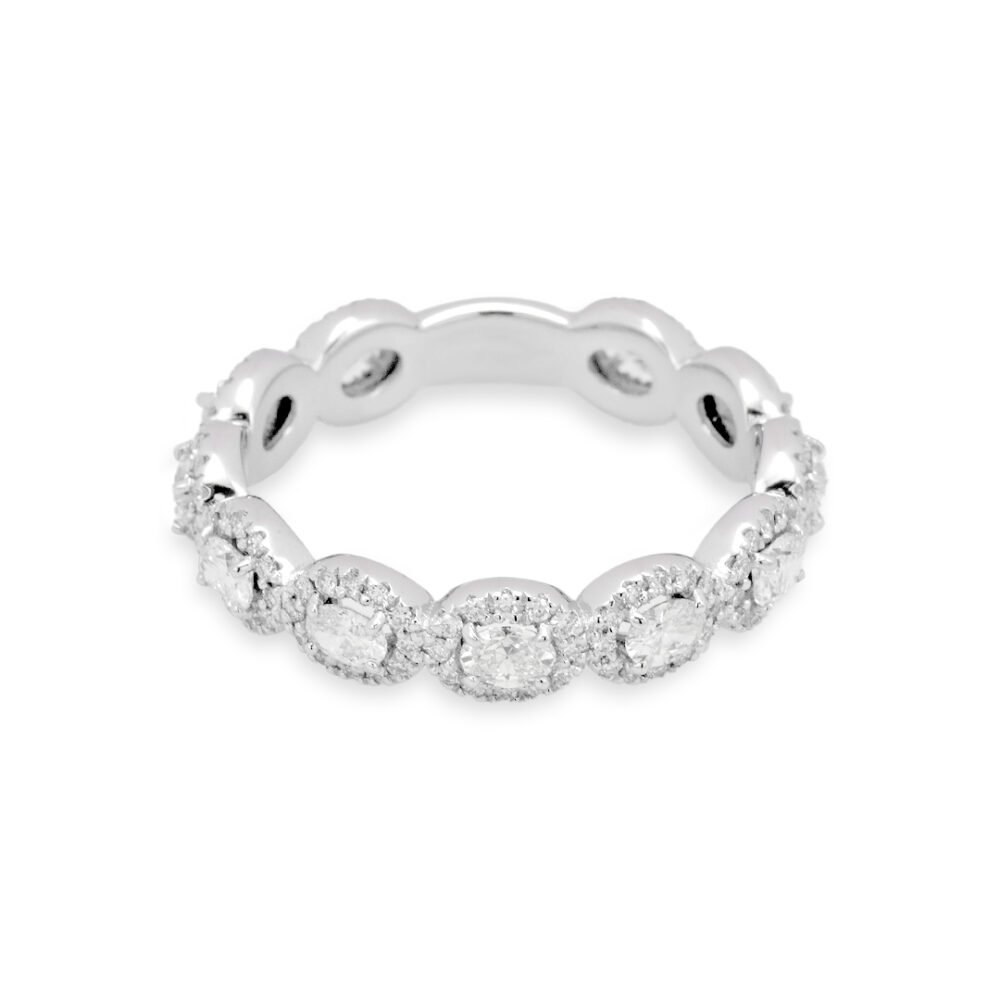 18k White Gold Diamond Band with Oval and Brilliant Cut Stones - Image 3